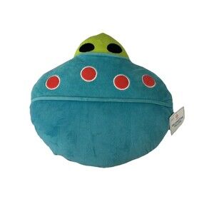 UFO Alien Decorative Pillow Plush Teal Green Space Saucer Novelty Kids Room 13”